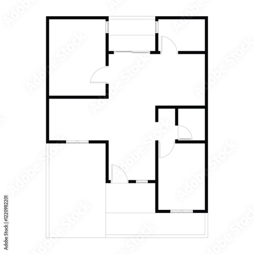 Black and White floor plan of a modern unfurnished house for your design. Suburban house vector blueprint. Architectural background