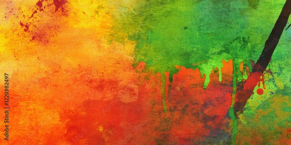 Obraz premium Dripping paint splatters and streaks on textured canvas creating a vibrant and colorful abstract background