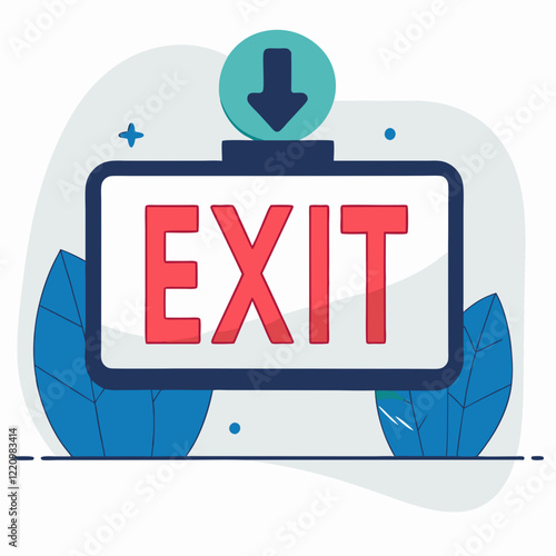 Exit sign with arrow in modern flat illustration