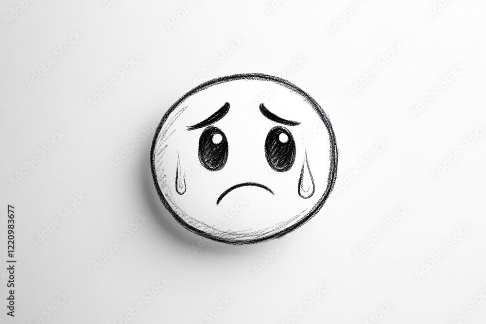 Fototapeta premium Sad Face Sketch Emoticon Drawing Illustration