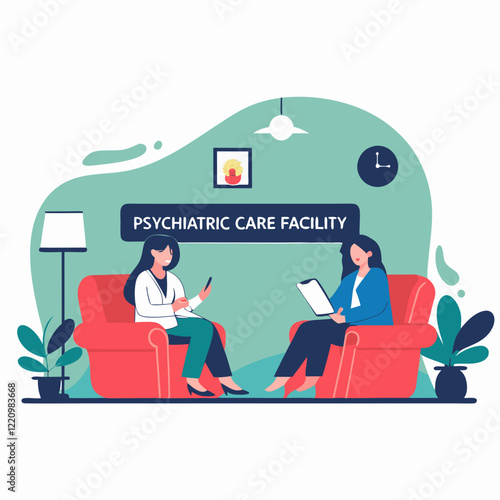 Psychiatric care facility consultation in flat design