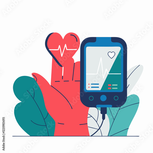 Blood pressure monitor with hand in flat medical style