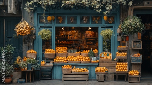 Market storefront with vibrant produce display photo