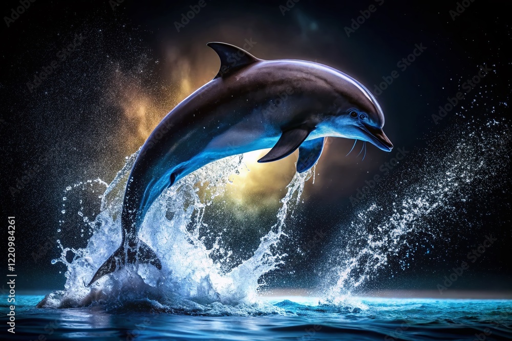 Fototapeta premium Silhouette Dolphin Splashing in Pool - Aquatic Mammal Stock Photo
