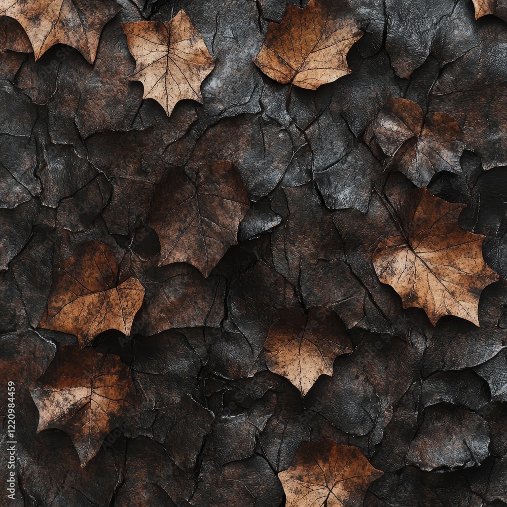 Dry autumn leaves on a black background. Seamless texture. Dry autumn leaves on a black background. Seamless texture.