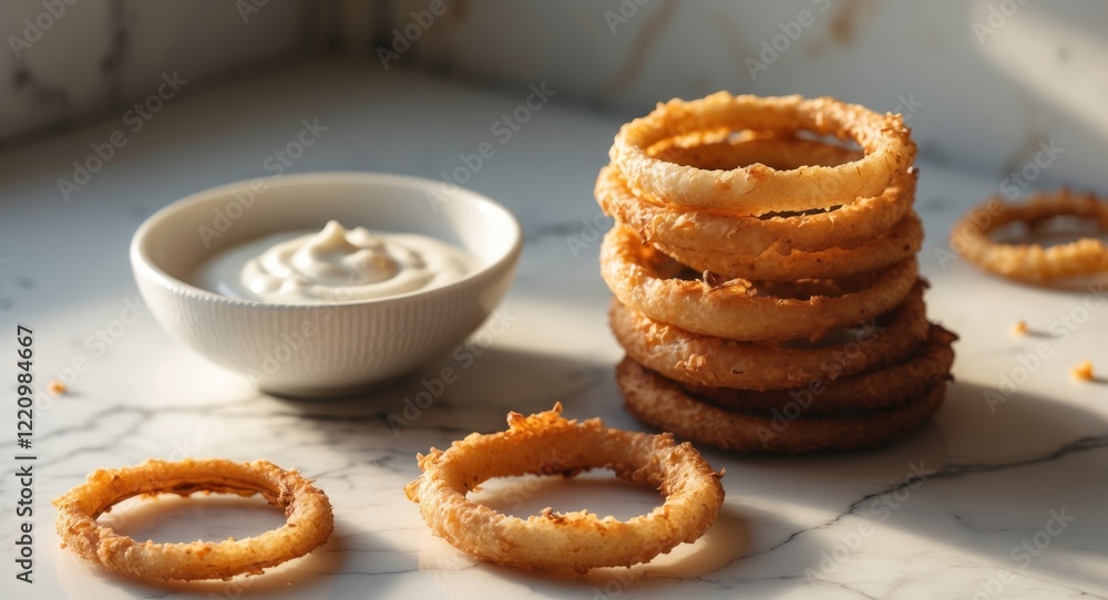 Crispy Fried Onion Rings with Creamy Dip. Crispy Fried Onion Rings with Creamy Dip.