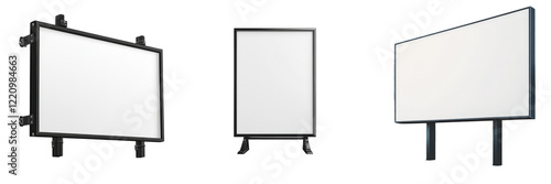 Empty advertising billboards standing on a transparent background, ready for graphic design and advertisement purposes