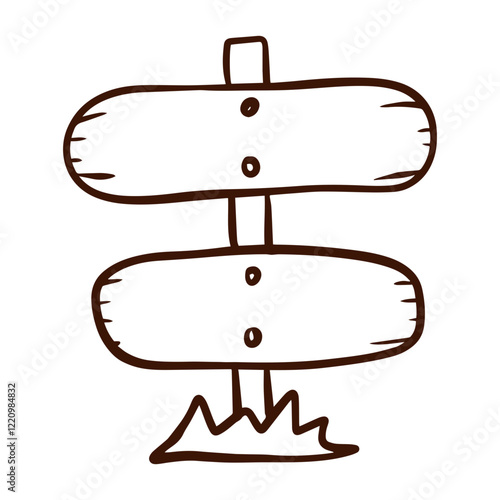 Multiple rustic wooden signpost with hand drawn style