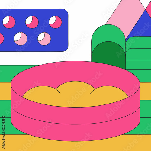 Pink pet bed in colorful pop art style interior