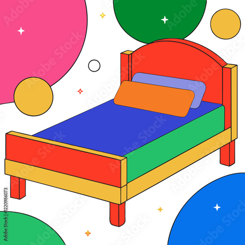 Colorful bed with abstract background in pop art style