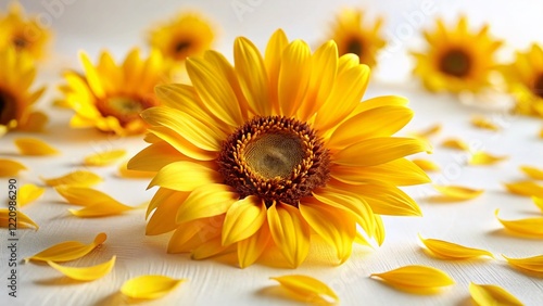 Minimalist Sunflower Petals on White Background - Close-up Stock Photo