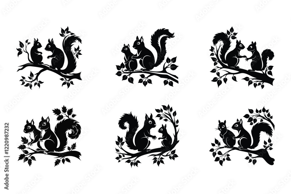 Black Silhouettes of Squirrels on a White Background Black Silhouettes of Squirrels on a White Background