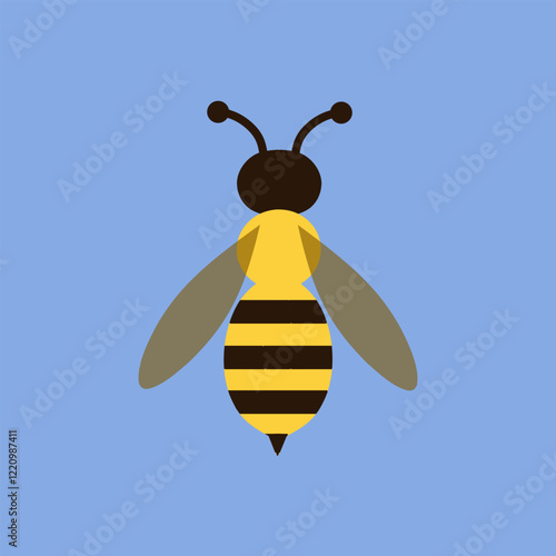 Flat Design Wasp Against a Light Blue Background