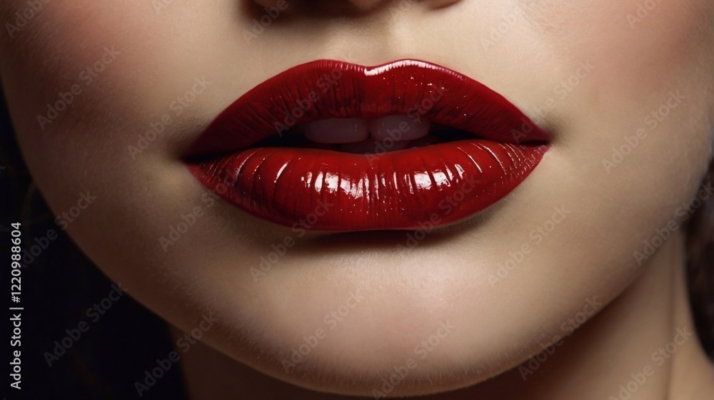 A detailed close up view of beautiful stunning cherry colored makeup woman's lips. Portrait of professional dark red lipstick makeup A detailed close up view of beautiful stunning cherry colored makeup woman's lips. Portrait of professional dark red lipstick makeup