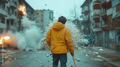 Youth Violent Crime, A young person is depicted smashing a streetlight with a bat in a high-fidelity image, showcasing youthful rebellion and vandalism.