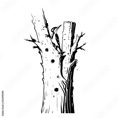 Woodpecker on a Hollow Tree