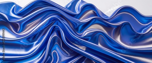 Organic Waves of Royal Blue Textile with Reflective Surface Creating Dynamic Light and Shadow Play in a Flowing Water Scene. photo