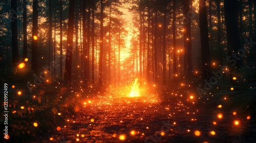 Wallpaper Mural A tranquil forest scene at dusk, featuring shadowy silhouettes of tall trees against a vibrant sky transitioning from deep blue to warm orange. Torontodigital.ca