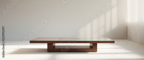 Simple functional coffee table made of wood or glass photo