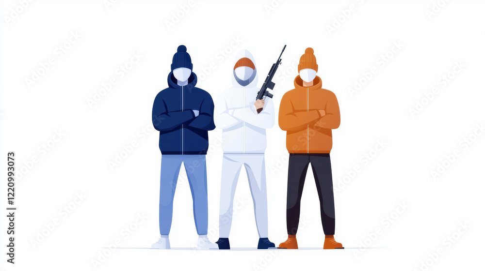 Obraz premium Youth Violent Crime, A flat illustration depicting youth and violent crime themes, designed with high fidelity and chaos elements, suitable for stock image use.