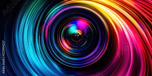 Colorful swirl with a camera lens in the center