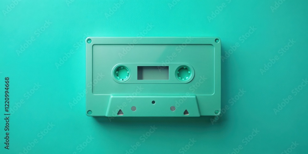 A Retro Teal Cassette Tape on a Smooth Surface, Evoking Nostalgia and a Sense of the Past