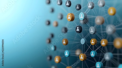 Conceptual digital artwork depicting the interconnected ecosystem of HR recruitment networks forming a circular web with candidate profiles data insights and AI driven talent acquisition processes