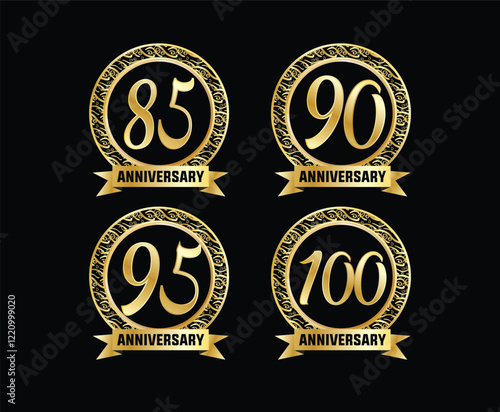 Golden anniversary logos celebrating 85, 90, 95, and 100 years