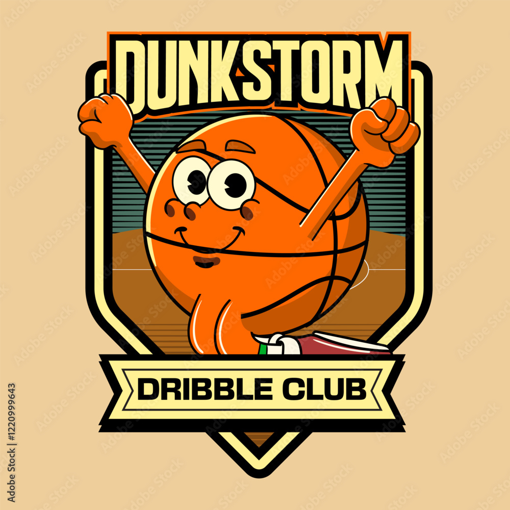 Obraz premium Happy Basketball Sport mascot cartoon character in Vintage Style