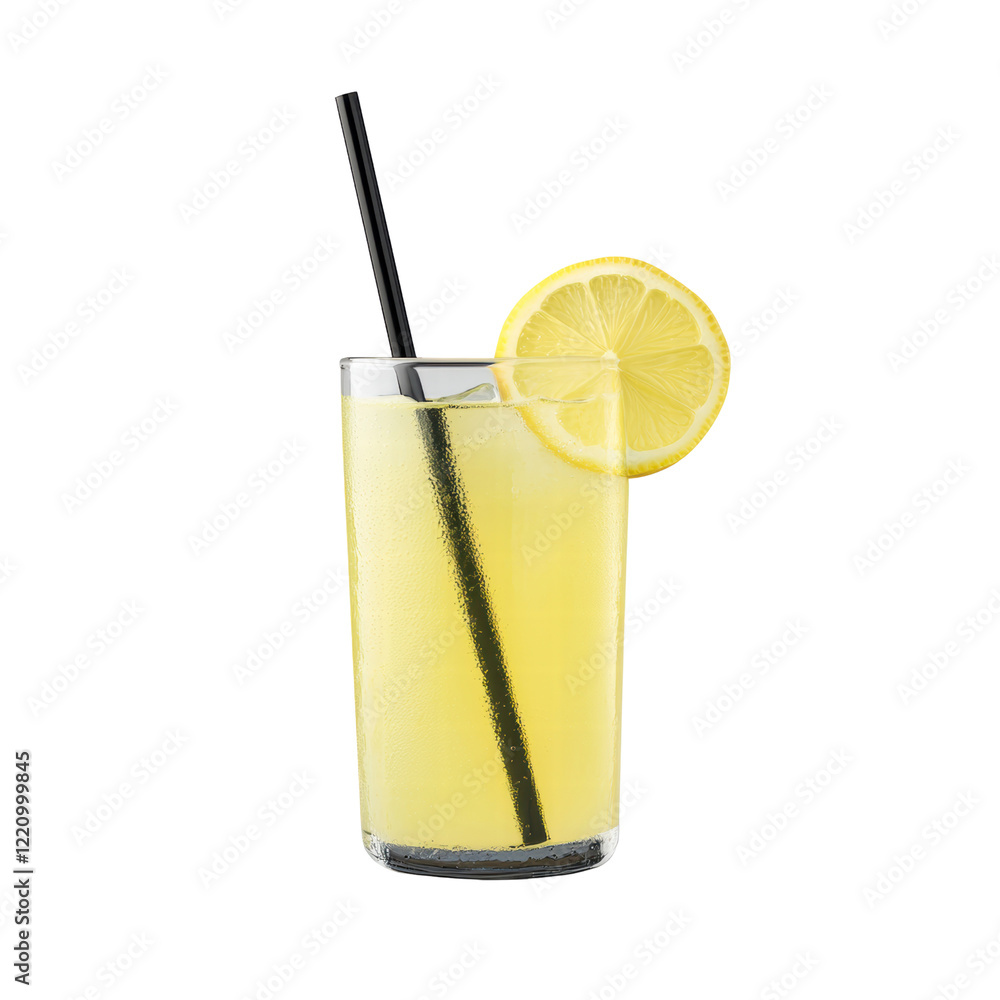Refreshing Glass of Fresh Lemonade with Lemon Slice and Straw on a Warm Day, cut out Refreshing Glass of Fresh Lemonade with Lemon Slice and Straw on a Warm Day, cut out