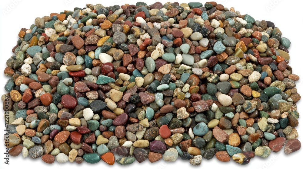 Artistic Arrangement of Small Colorful Pebbles on White Background