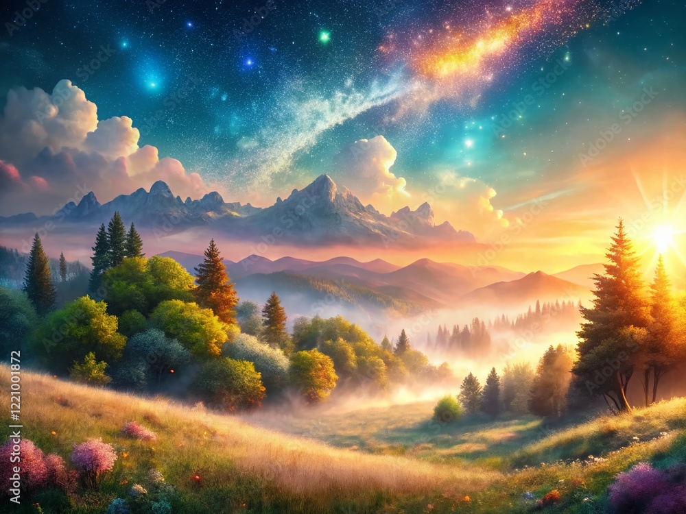 Fototapeta premium Panoramic Animated Nature Scene: 4K Gradient Background with Dust Particles
