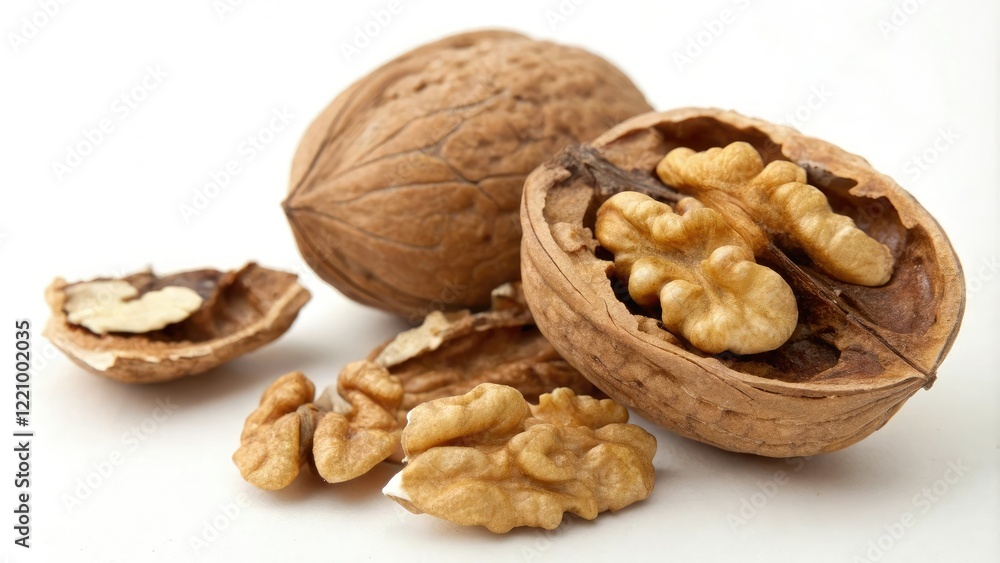 A close-up shot of a single walnut kernel being cracked open to reveal its edible interior, open, crack, food, kernel, nut A close-up shot of a single walnut kernel being cracked open to reveal its edible interior, open, crack, food, kernel, nut
