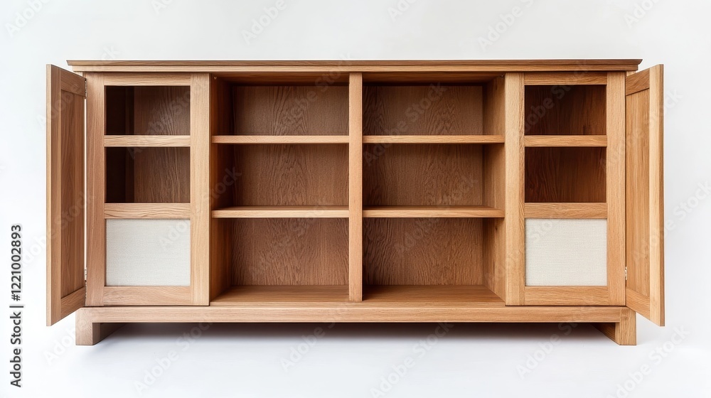 Modern Wooden Cabinet with Open Shelves and Doors Modern Wooden Cabinet with Open Shelves and Doors