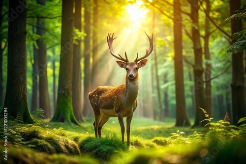 Wallpaper Mural Panoramic Forest Landscape with Graceful Deer - Stunning Nature Photography Torontodigital.ca