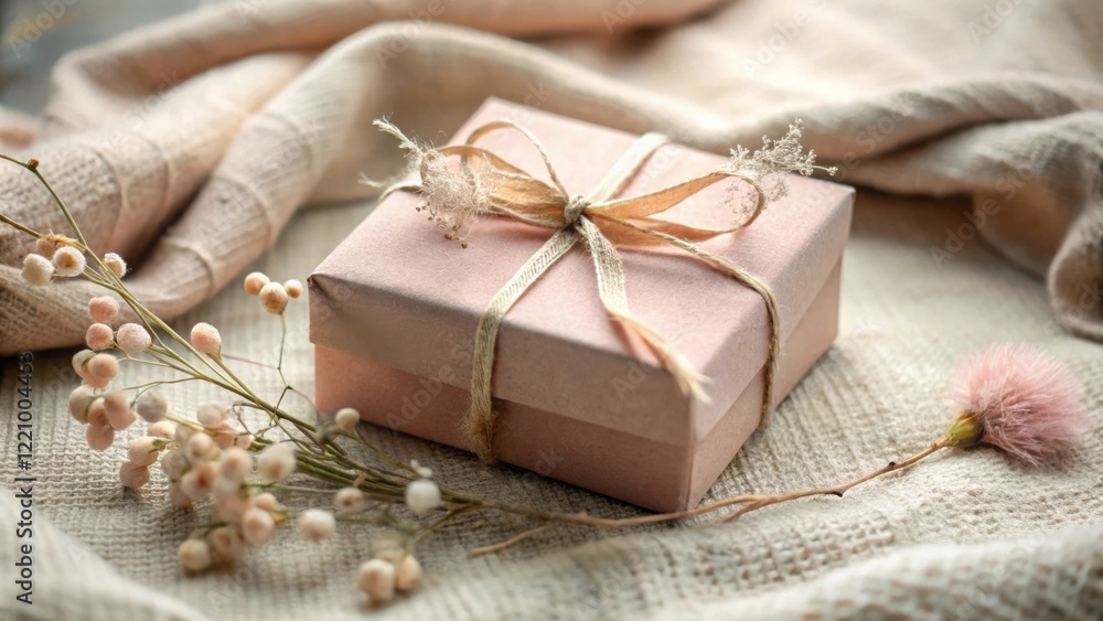A delicately wrapped gift box rests on a soft textured surface, adorned with dried botanical accents, evoking a sense of warmth and thoughtful presentation. A delicately wrapped gift box rests on a soft textured surface, adorned with dried botanical accents, evoking a sense of warmth and thoughtful presentation.