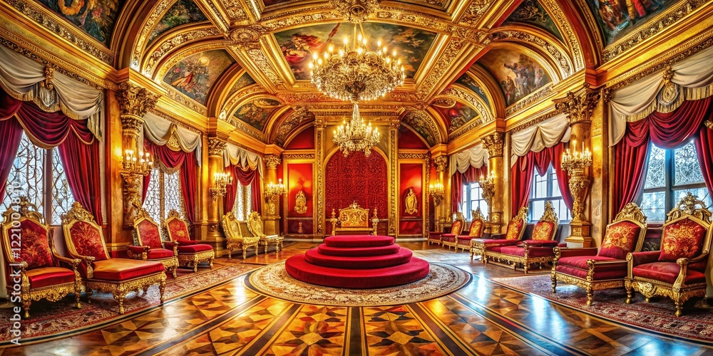 Fototapeta premium Panoramic Royalty: Majestic King's Throne Room in a Grand Palace