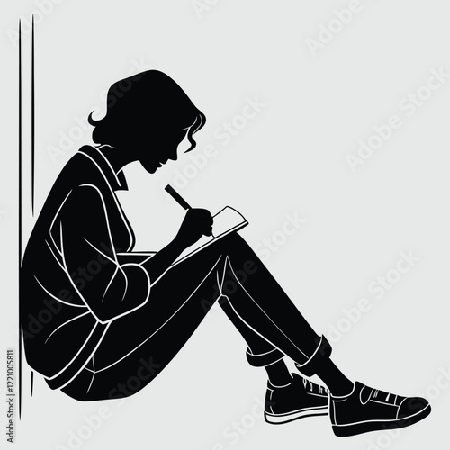 a person writing in a journal silhouette vector design art and illustration
