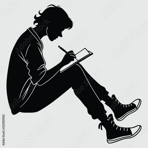 a person writing in a journal silhouette vector design art and illustration