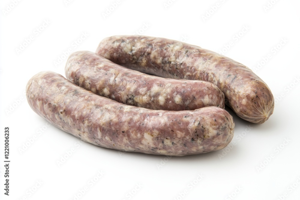 Savory bologna sausage links showcasing rich texture and color against a clean white background ideal for culinary presentations Savory bologna sausage links showcasing rich texture and color against a clean white background ideal for culinary presentations