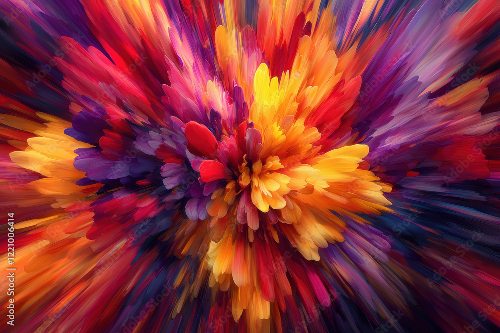 A dynamic burst of vibrant colors creating an abstract floral explosion effect