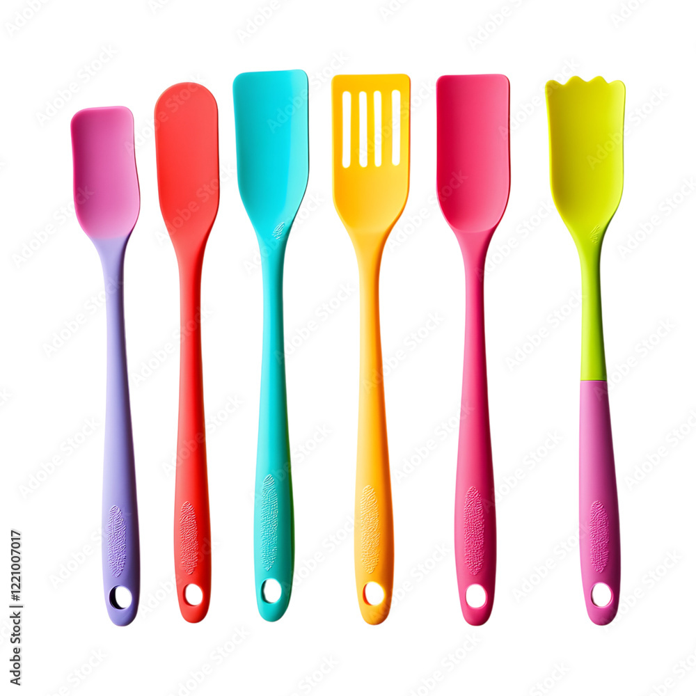 Colorful Modern Silicone Spatula Set Isolated on Transparent Background Colorful Modern Silicone Spatula Set Isolated on Transparent Background