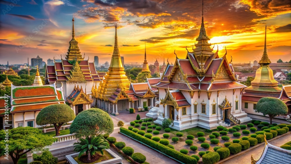 Obraz premium Panoramic View of Grand Temple Complex in Bangkok, Thailand