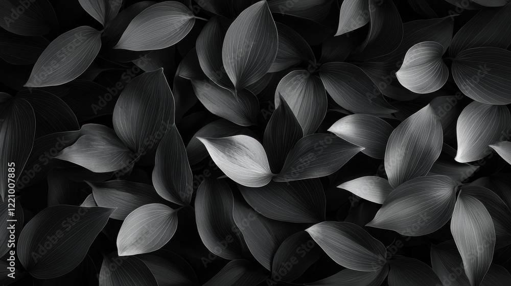A close up of black leaves with a dark background A close up of black leaves with a dark background