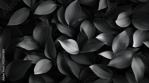 A close up of black leaves with a dark background