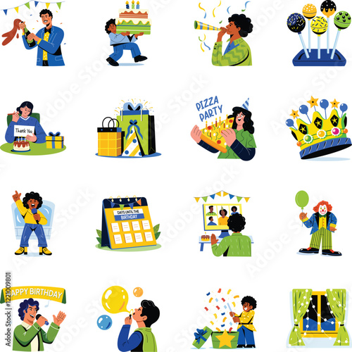 Collection of Birthday Celebration Flat Illustrations

 photo