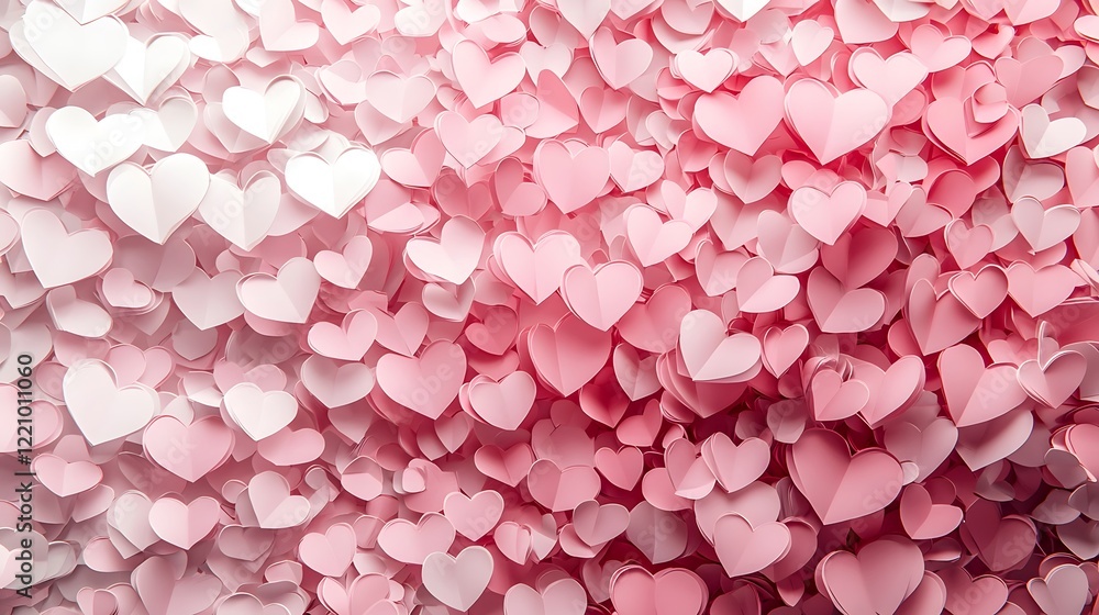 Fototapeta premium Romantic Pink Pastel Heart Cluster 3D Layered Backdrop Effect