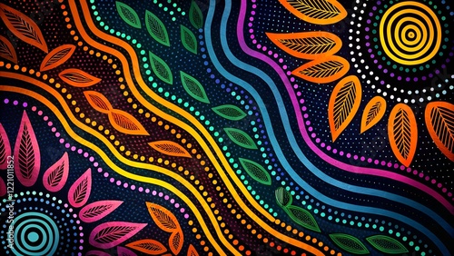 Vibrant Aboriginal-Inspired Abstract Dot Art Background with Colorful Circles and Patterns