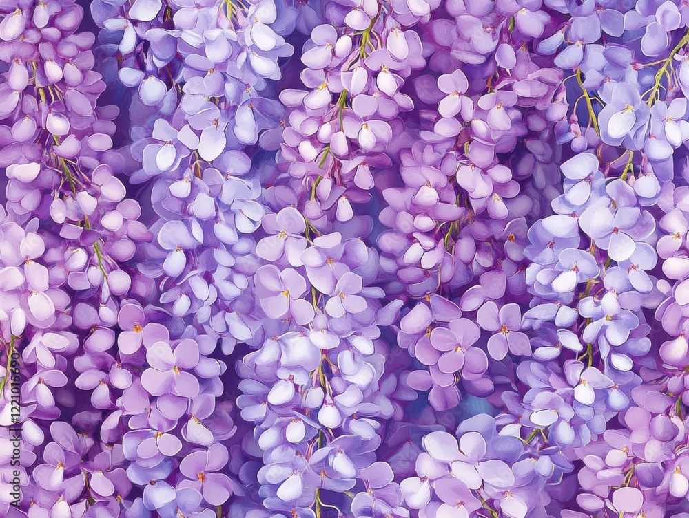 A Seamless Pattern of Cascading Wisteria Flowers in Shades of Purple, Lilac, and White
A Seamless Pattern of Cascading Wisteria Flowers in Shades of Purple, Lilac, and White
