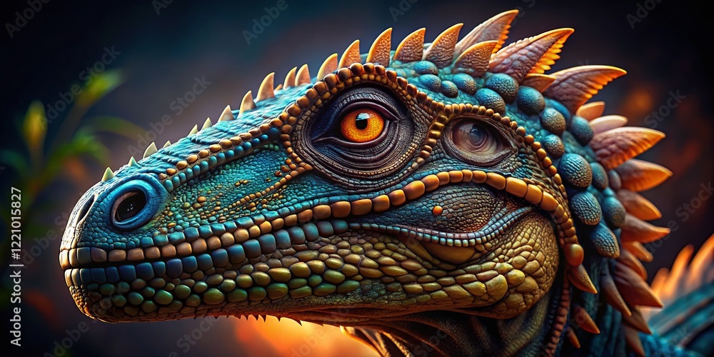 Fototapeta premium Realistic Dinosaur Close-Up Portrait: Prehistoric Reptile Detailed Head Shot